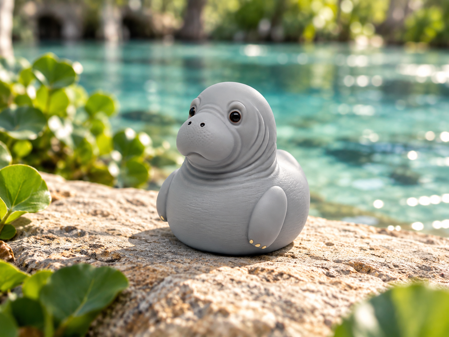 WILDSPIRED Manatee Rubber Duck beside Crystal River spring water