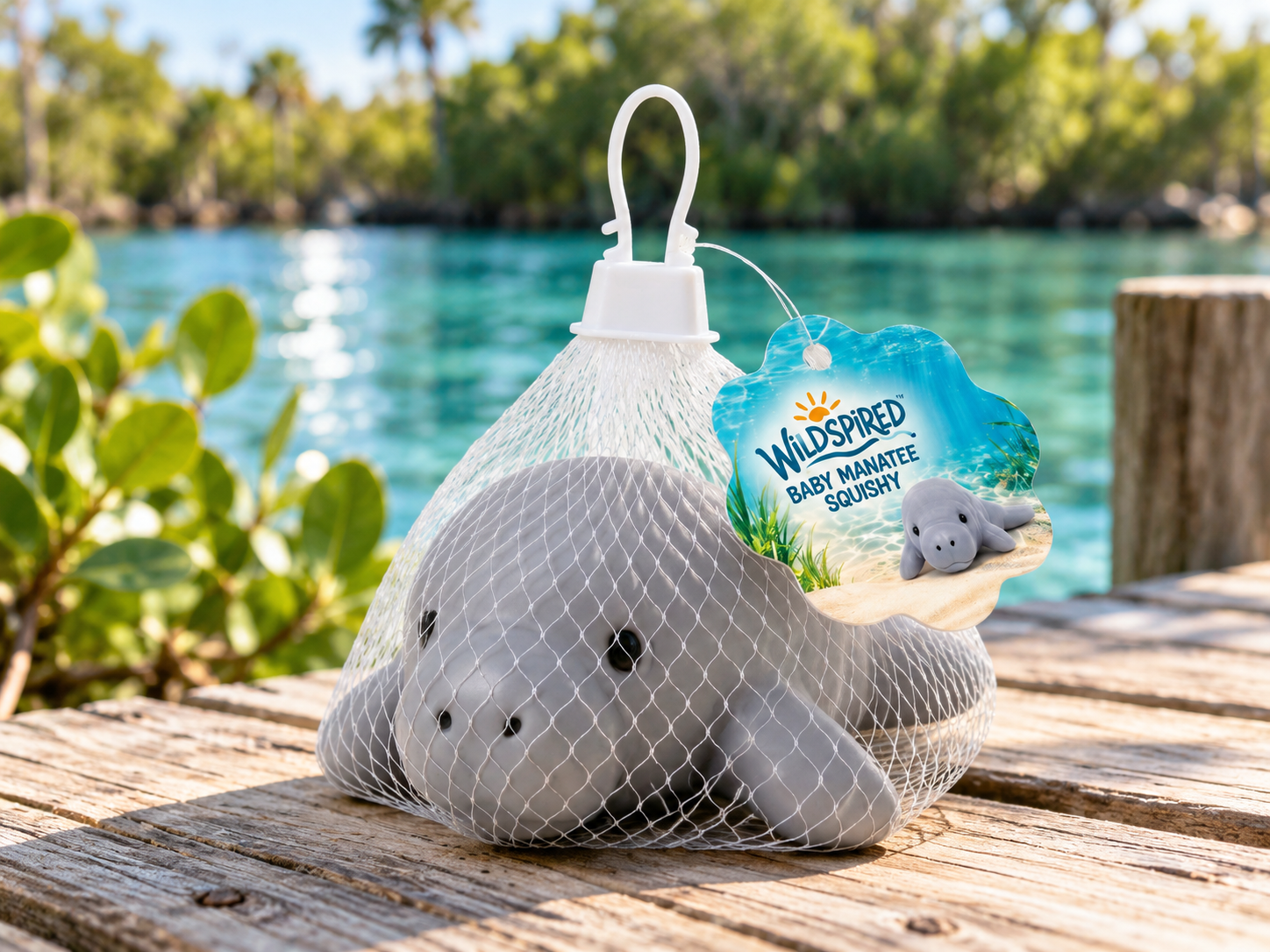 WILDSPIRED Baby Manatee Squishy in mesh packaging